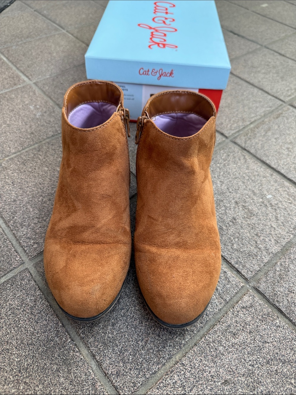 Cat & Jack Brown Suede Ankle Booties with Side Zipper